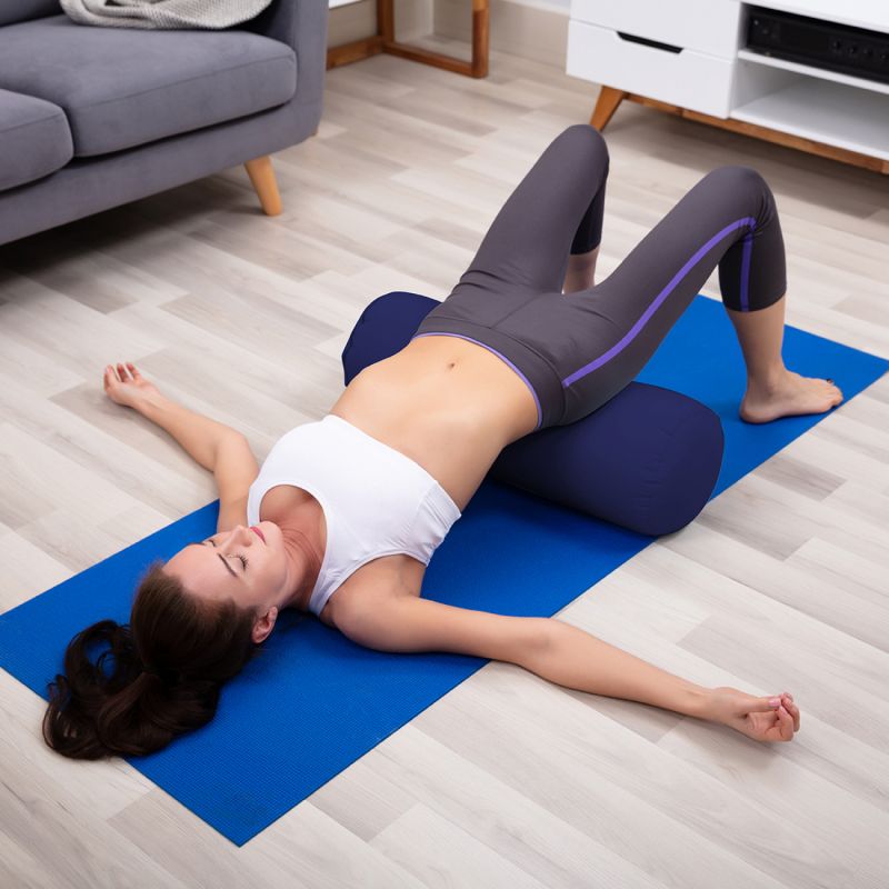 Traversin de yoga - 24 x 64 cm - Bleu
