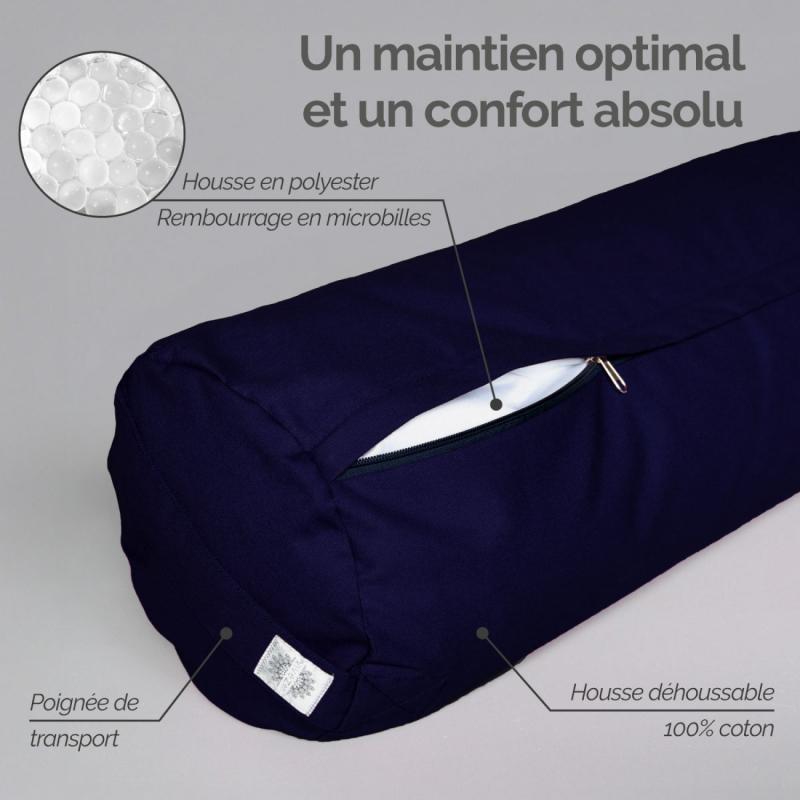 Traversin de yoga - 24 x 64 cm - Bleu