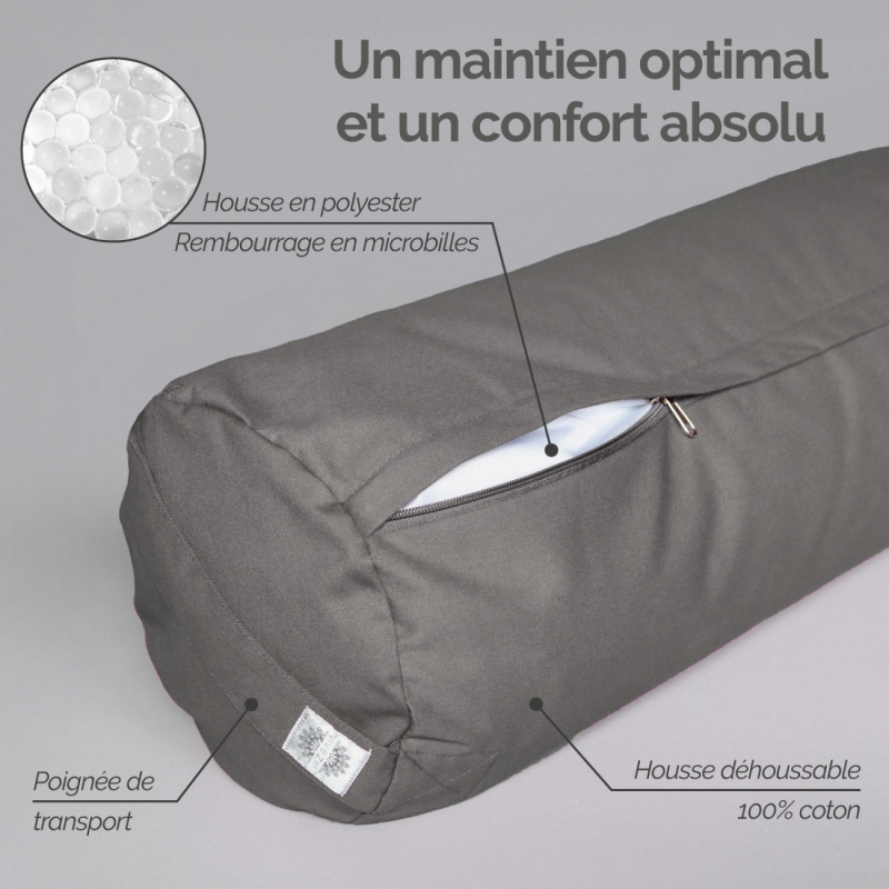 Traversin de yoga - 24 x 64 cm - Gris