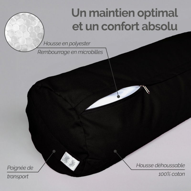 Traversin de yoga - 24 x 64 cm - Noir