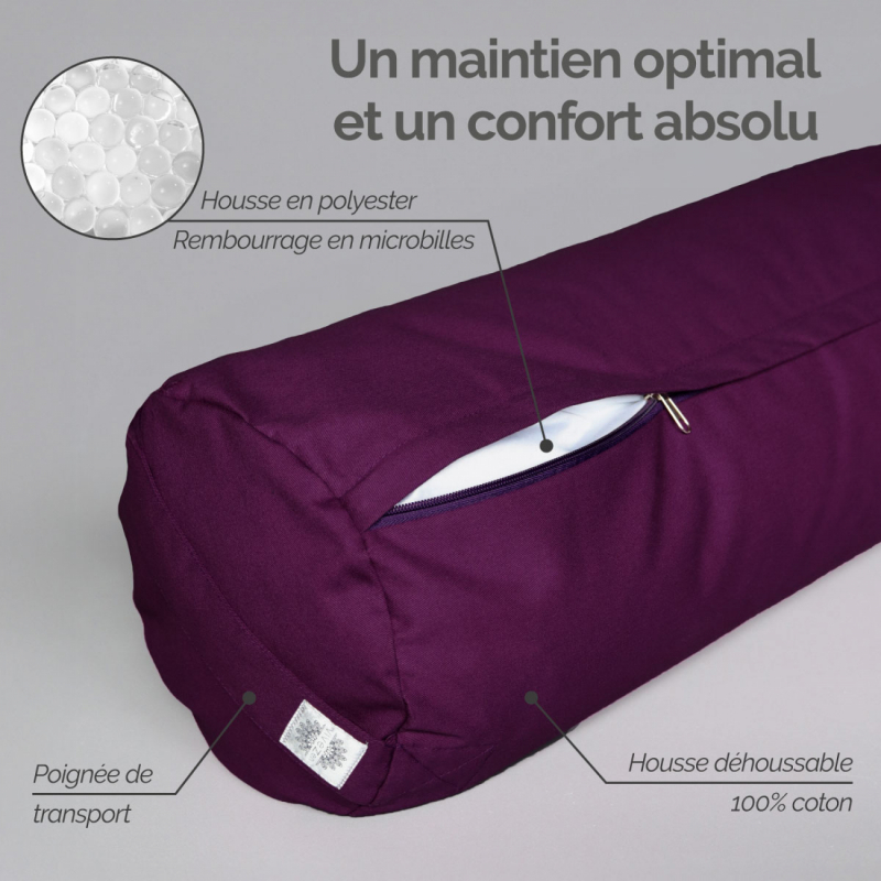 Traversin de yoga - 24 x 64 cm - Prune