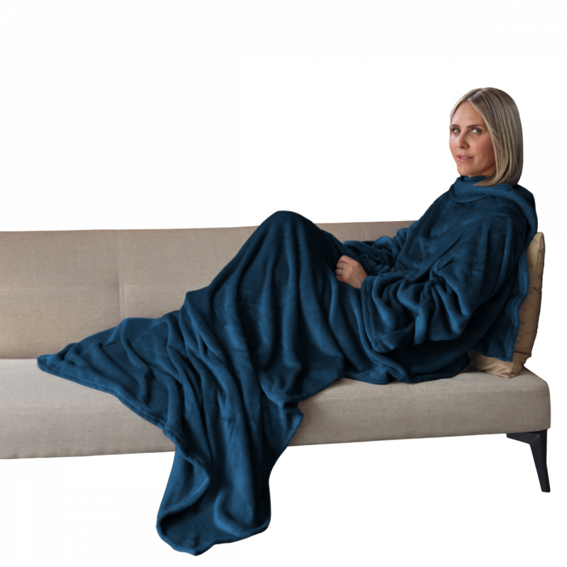 Plaid avec manches - Flanelle - Adulte - Bleu