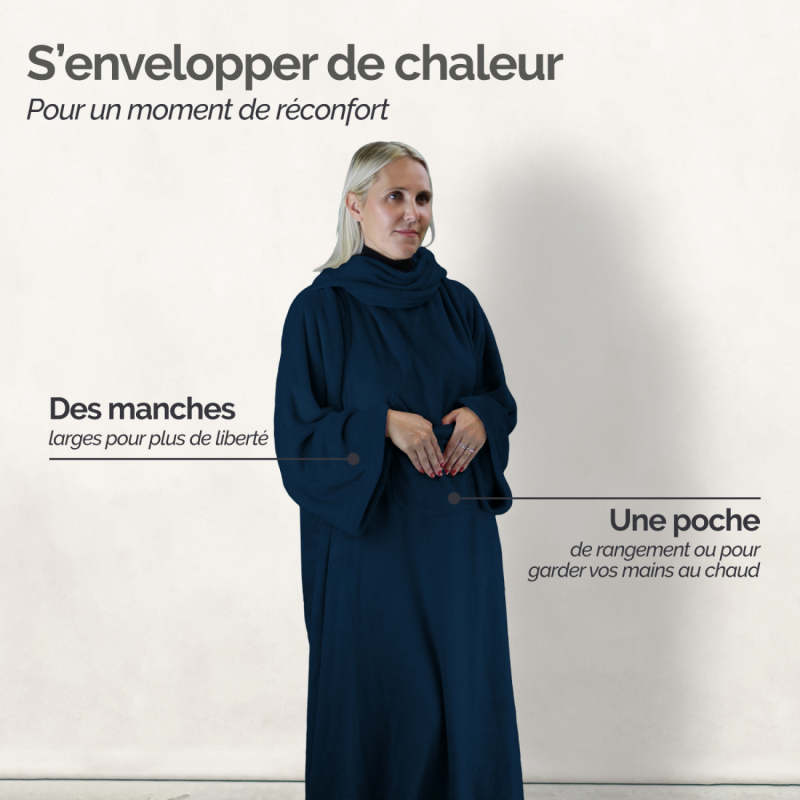 Plaid avec manches - Flanelle - Adulte - Bleu