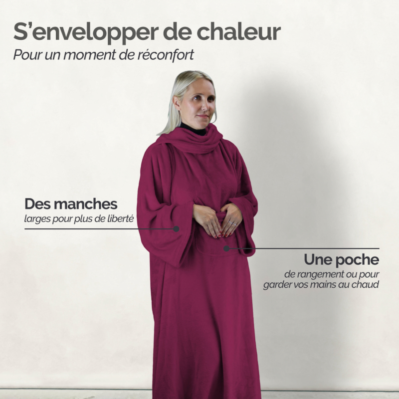 Plaid avec manches - Flanelle - Adulte - Prune