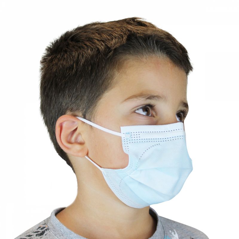 Lot de 30 masques chirurgicaux pour enfant 3 plis jetables type II R - Bleu