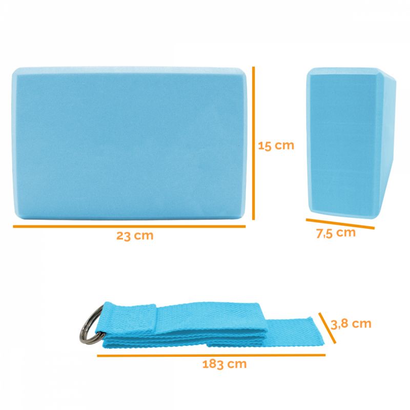 Kit de 2 briques + sangle de yoga - Bleu