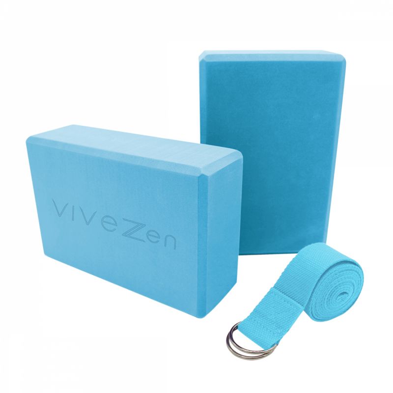 Kit de 2 briques + sangle de yoga - Bleu