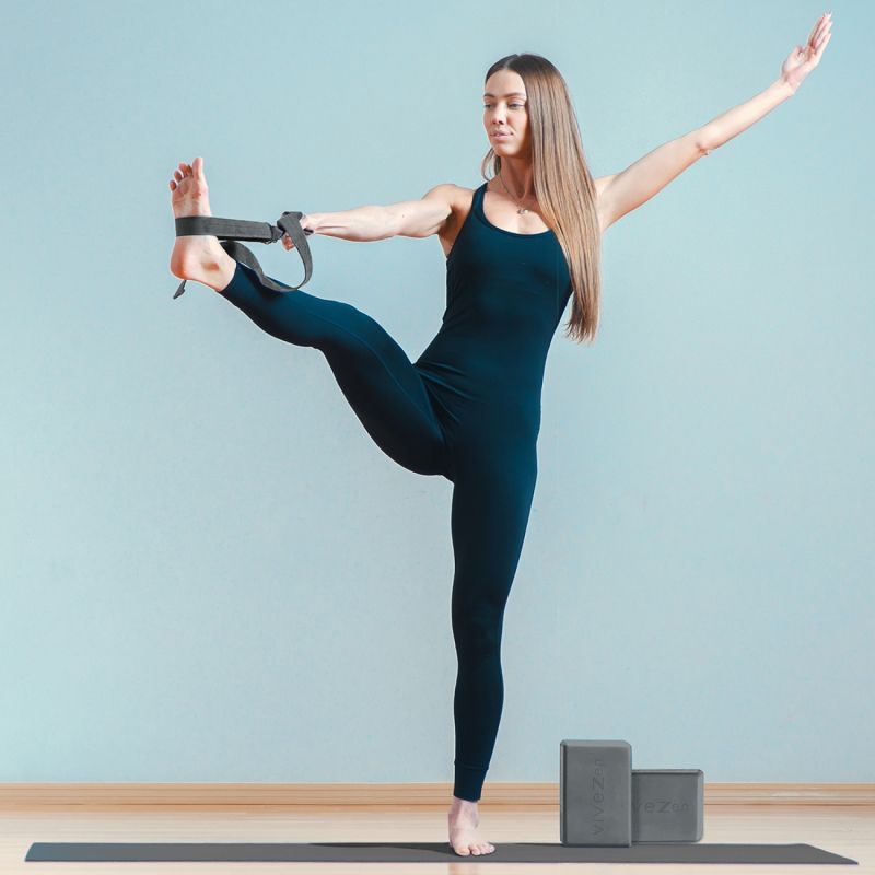 Kit de 2 briques + sangle de yoga - Gris