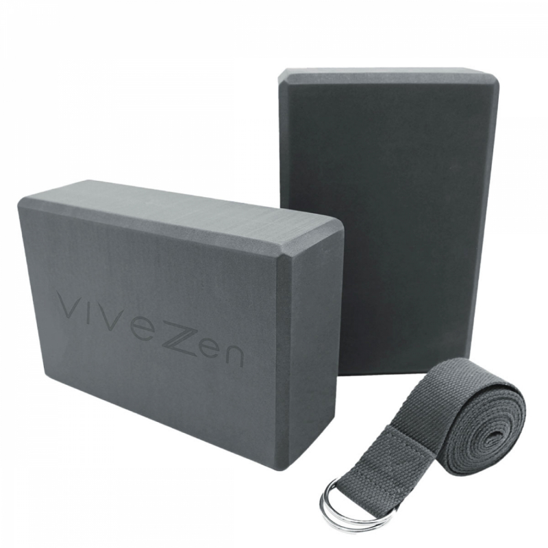 Kit de 2 briques + sangle de yoga - Gris