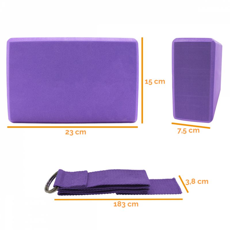 Kit de 2 briques + sangle de yoga - Violet