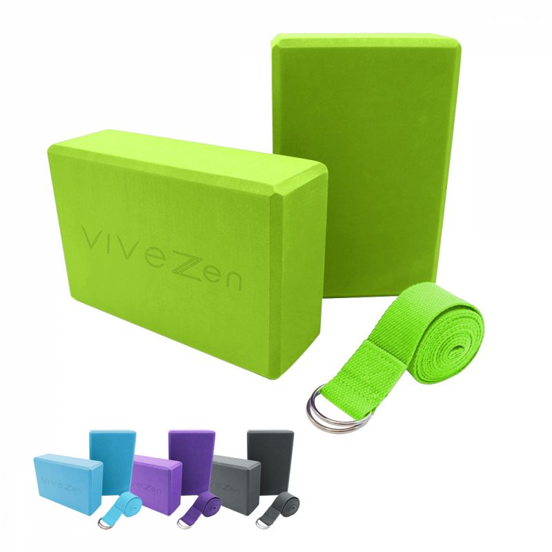 Kit de 2 briques + sangle de yoga - Vert