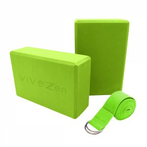 Kit de 2 briques + sangle de yoga - Vert