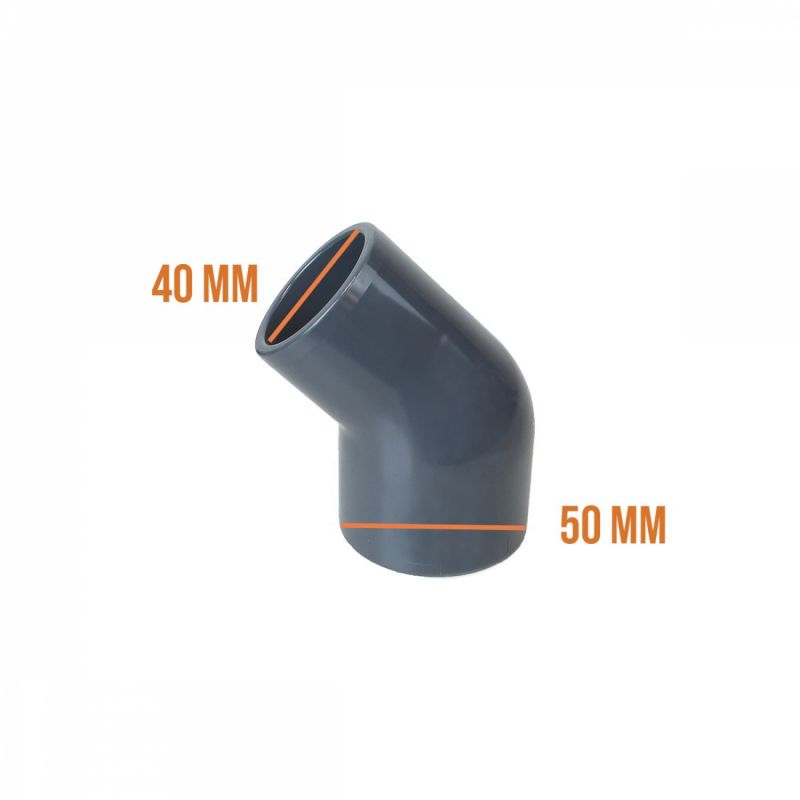 Coude d'angle en PVC - 45° - 50 mm - Male femelle - Gris