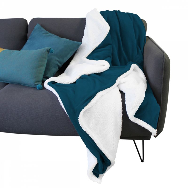 Plaid sherpa et flanelle - 150 x 200 cm - Bleu