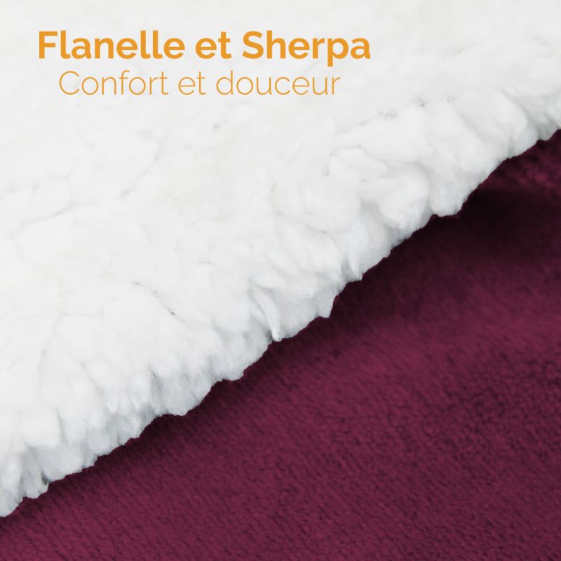 Plaid sherpa et flanelle - 150 x 200 cm - Prune