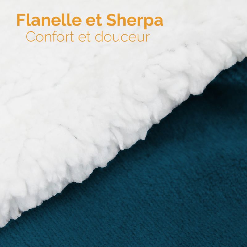 Plaid sherpa et flanelle XL - 220 x 240 cm - Bleu