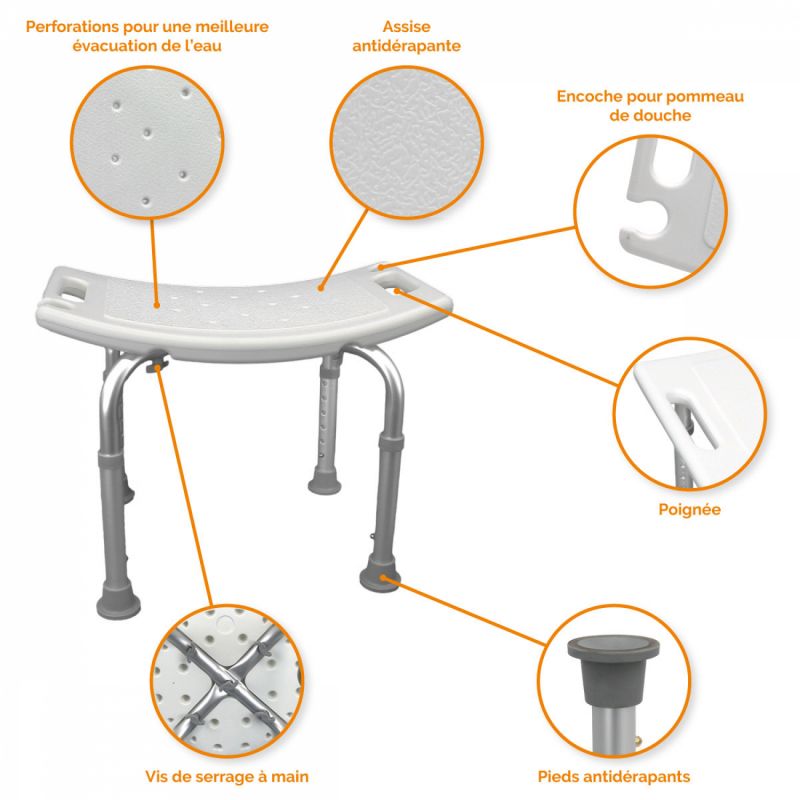 Tabouret de douche - Rectangle - Blanc