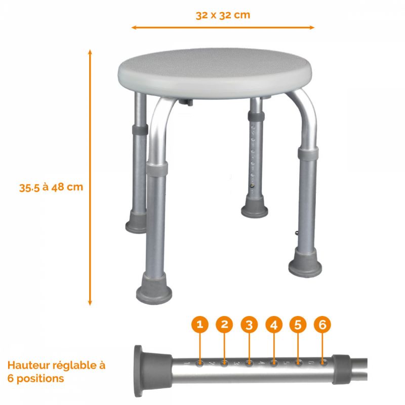 Tabouret de douche - Rond - Blanc