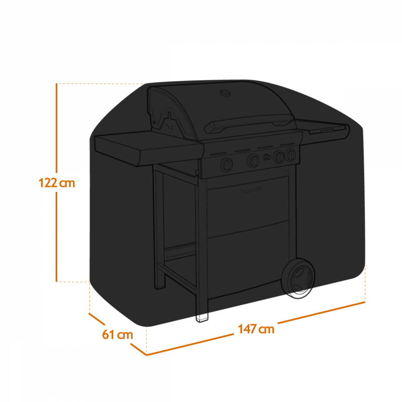 Bâche de protection pour barbecue - 147 x 61 x 122 cm - Noir