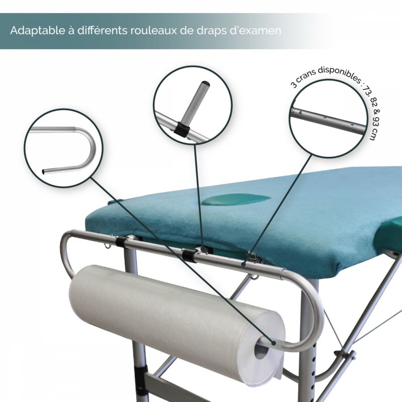 Support rouleau de draps d'examen extensible pour table de massage