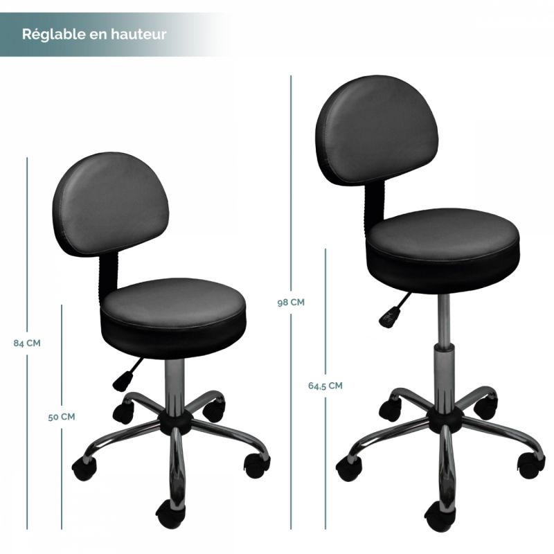 Tabouret réglable avec dossier - Confort - Noir