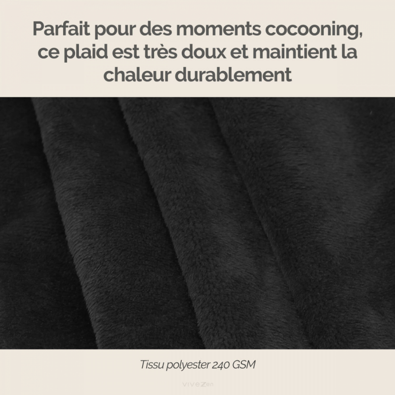 Plaid flanelle XL - 220 x 240 cm - Noir