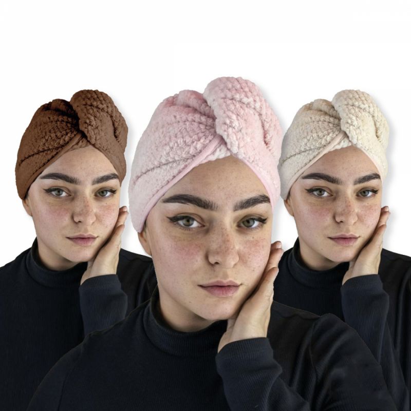 Lot de 3 serviettes pour cheveux - Microfibre