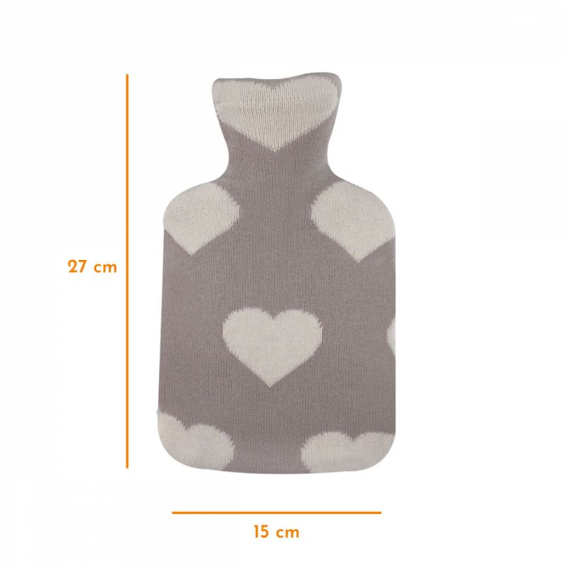 Bouillotte en caoutchouc avec housse coton - 0.8 L - Coeur - Gris