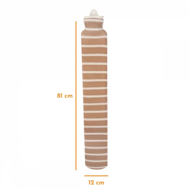 Bouillotte en caoutchouc avec housse coton - 2.5 L - Rayé - Beige