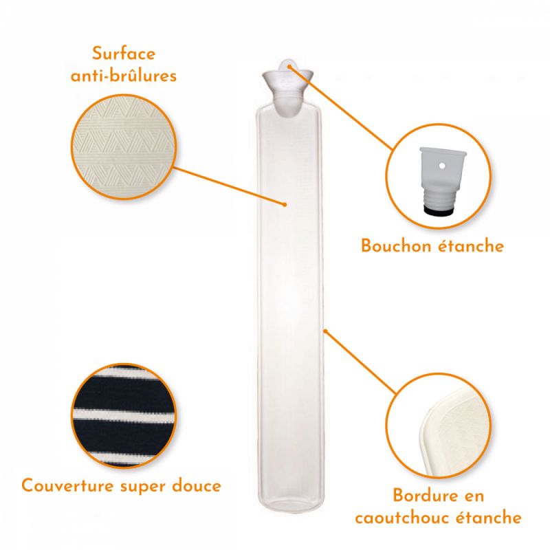 Bouillotte en caoutchouc avec housse coton - 2.5 L - Rayé - Bleu