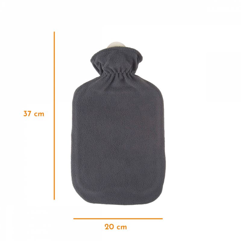 Bouillotte en caoutchouc avec housse polaire - 2 L - Polaire - Gris