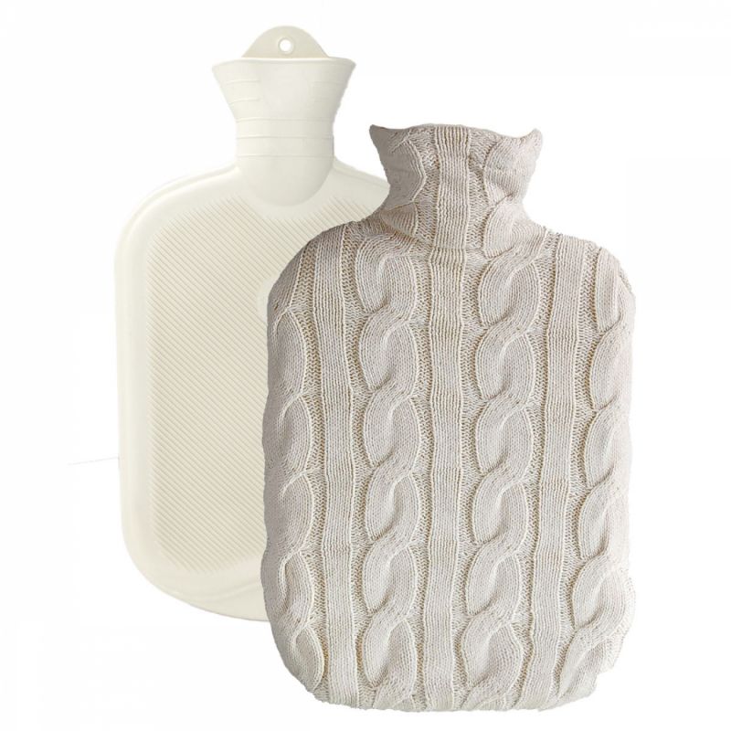 Bouillotte en caoutchouc avec housse coton - 2 L - Plaid - Beige