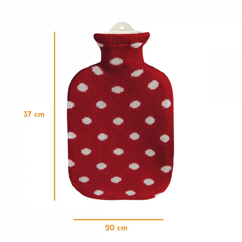 Bouillotte en caoutchouc avec housse coton - 2 L - Pois - Rouge