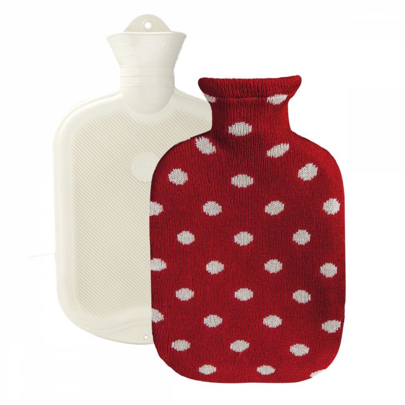 Bouillotte en caoutchouc avec housse polaire rouge - 2L