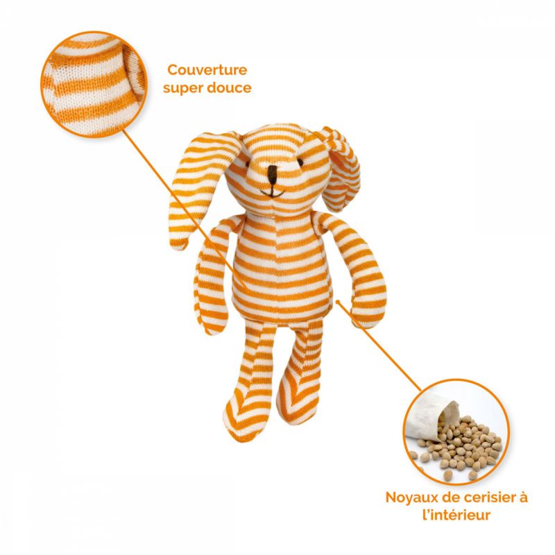 Bouillotte à graines avec housse peluche - Lapin rayé - Jaune