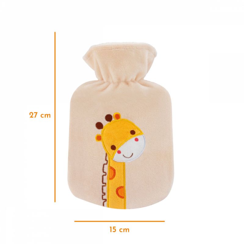 Bouillotte en caoutchouc avec housse velours - 0.8 L - Girafe - Beige