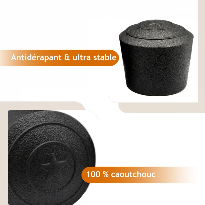 Lot de 10 supports de pieds antidérapants - Caoutchouc - 2.5 cm - Noir