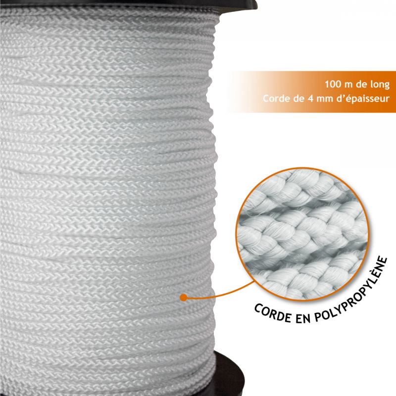 Corde tressée - 4 mm x 100 m - Blanc