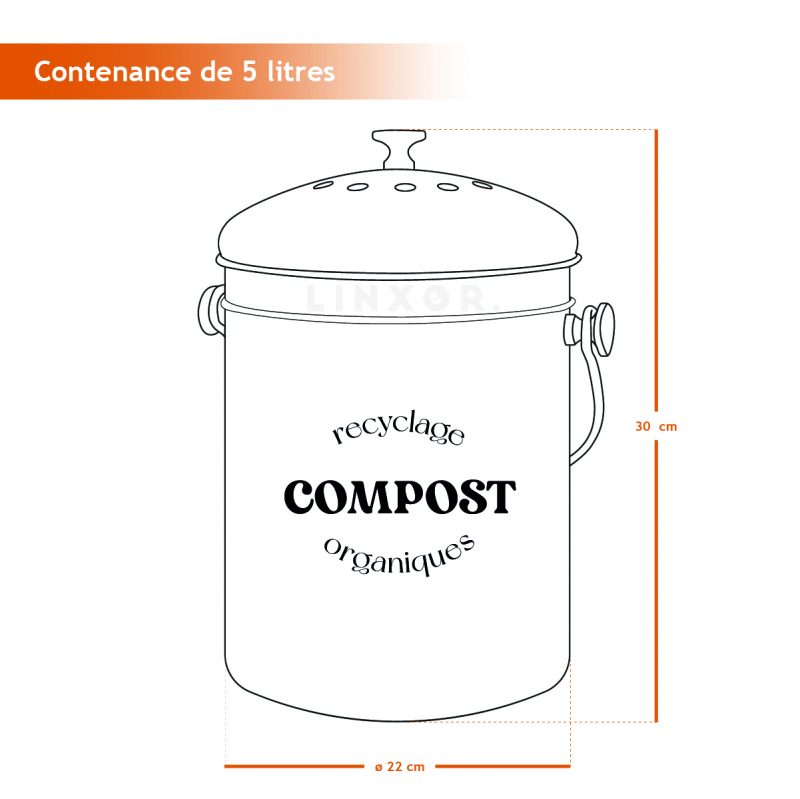 Composteur de cuisine - Rond - Gris