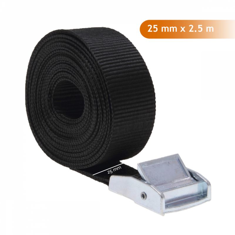 Lot de 2 sangles avec boucle - 25 mm x 2,5 m - Noir