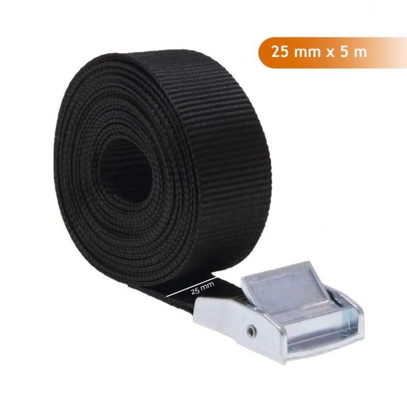 Lot de 2 sangles avec boucle - 25 mm x 5 m - Noir