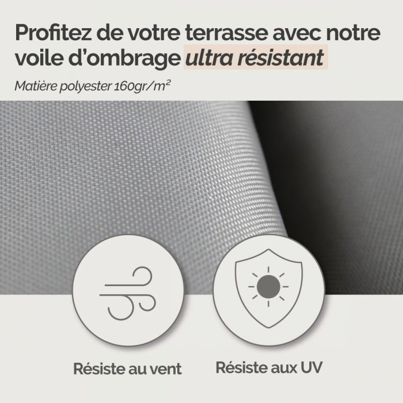 Voile d'ombrage rectangulaire - 2 x 3 m - Gris