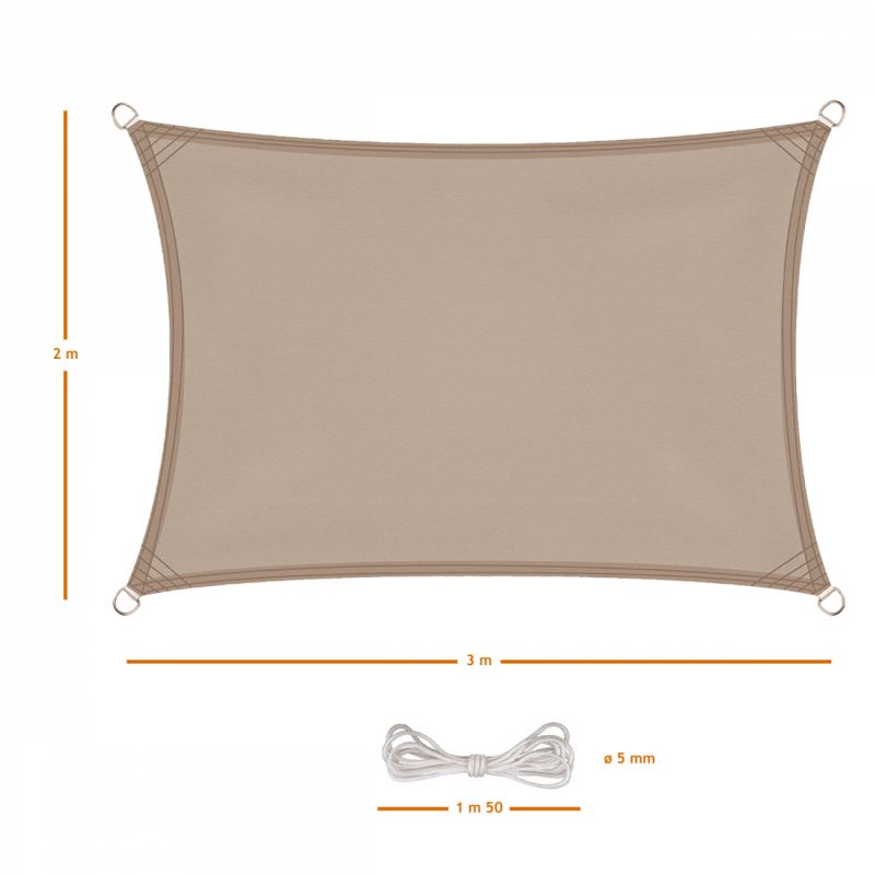 Voile d'ombrage rectangulaire - 2 x 3 m - Taupe