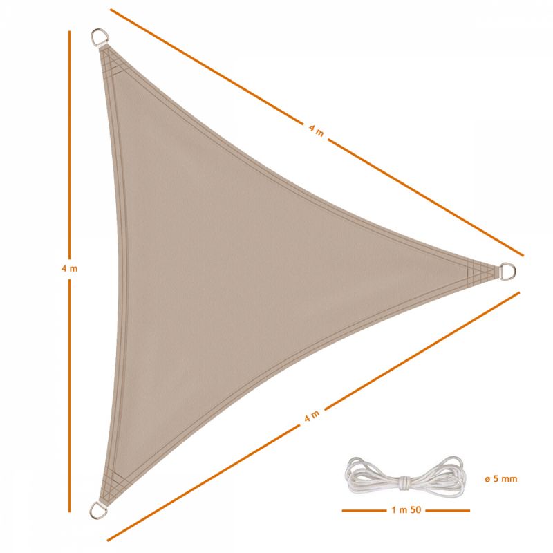 Voile d'ombrage triangulaire - 4 x 4 x 4 m - Taupe