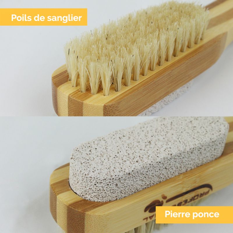 Lot de 2 brosses et pierre ponce avec manche en bambou - Double face