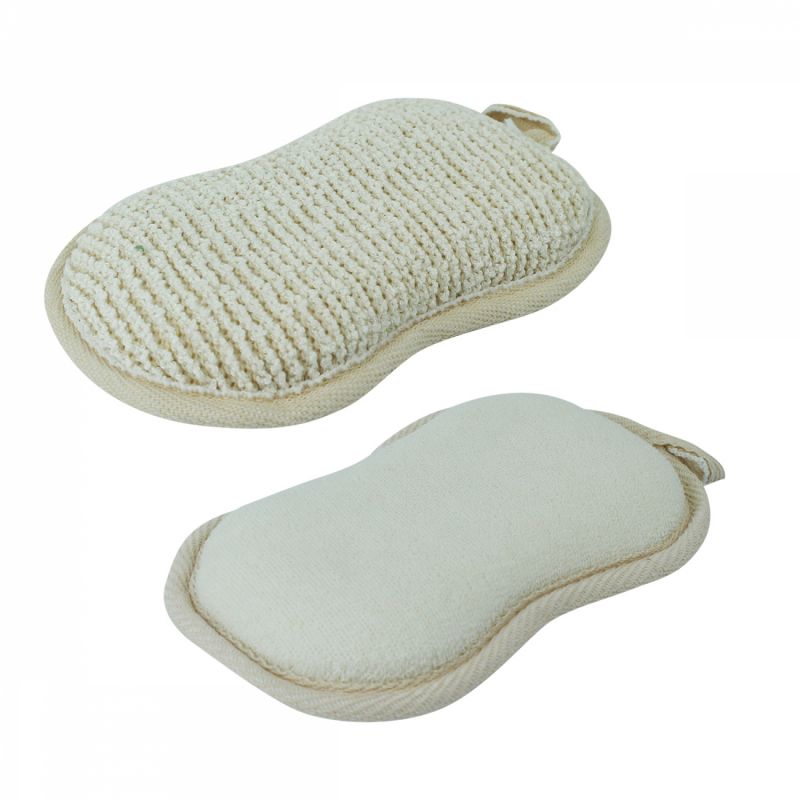 Lot de 2 éponges exfoliantes en fibre de bambou - Double face - 16 x 10 x 3 cm