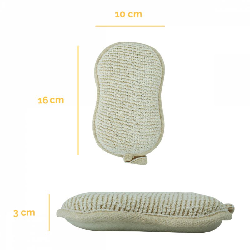 Lot de 2 éponges exfoliantes en fibre de bambou - Double face - 16 x 10 x 3 cm