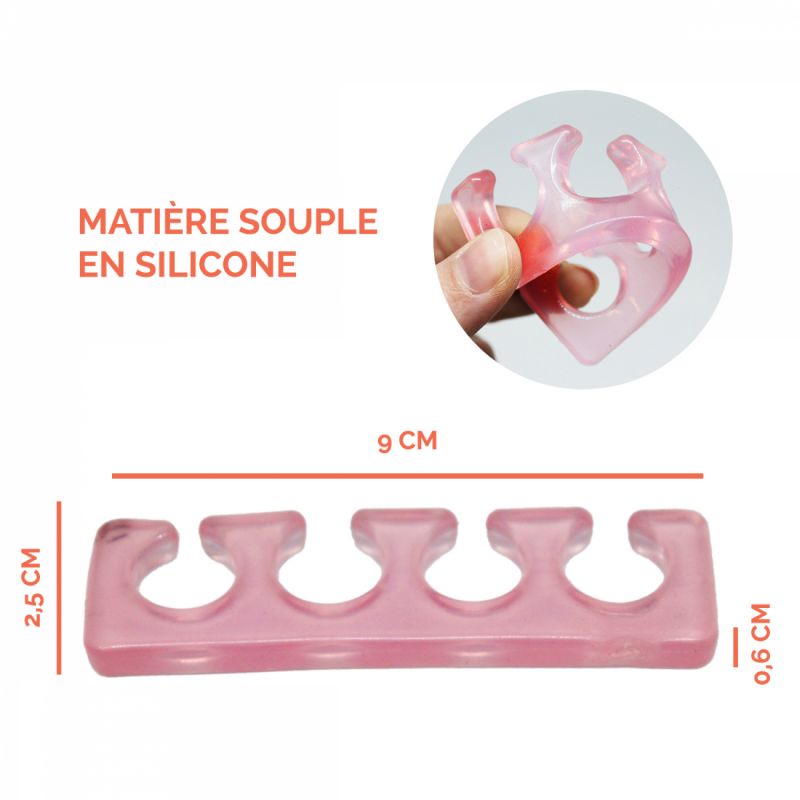 Lot de 2 paires de séparateurs d'orteils en silicone - Rose