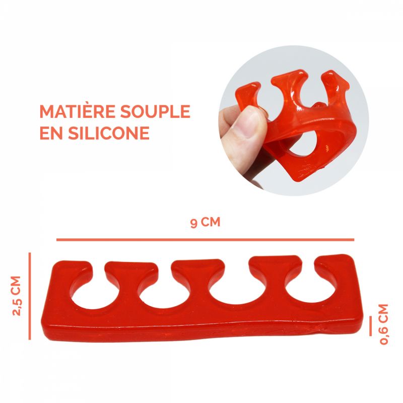 Lot de 2 paires de séparateurs d'orteils en silicone - Rouge