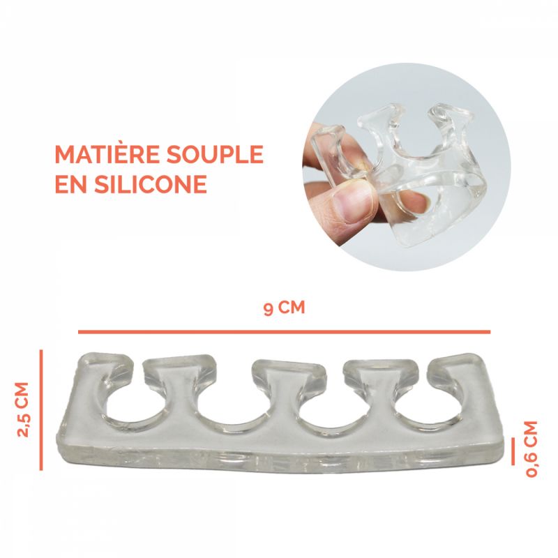 Lot de 2 paires de séparateurs d'orteils en silicone - Transparent